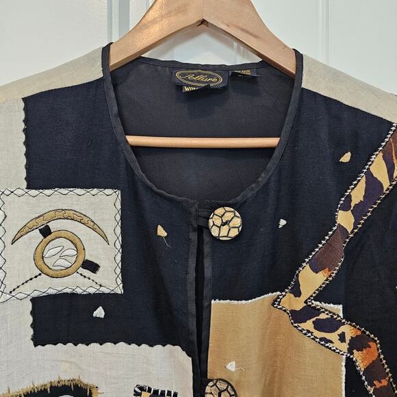 Vintage Allure Blazer Womens Size 1X Black 3D Animal Print 90s Art To Wear Boho - Picture 3 of 12